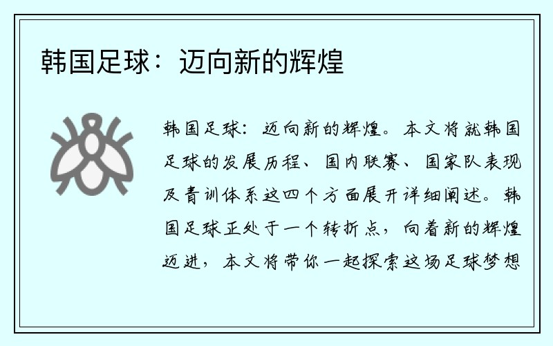 韩国足球：迈向新的辉煌
