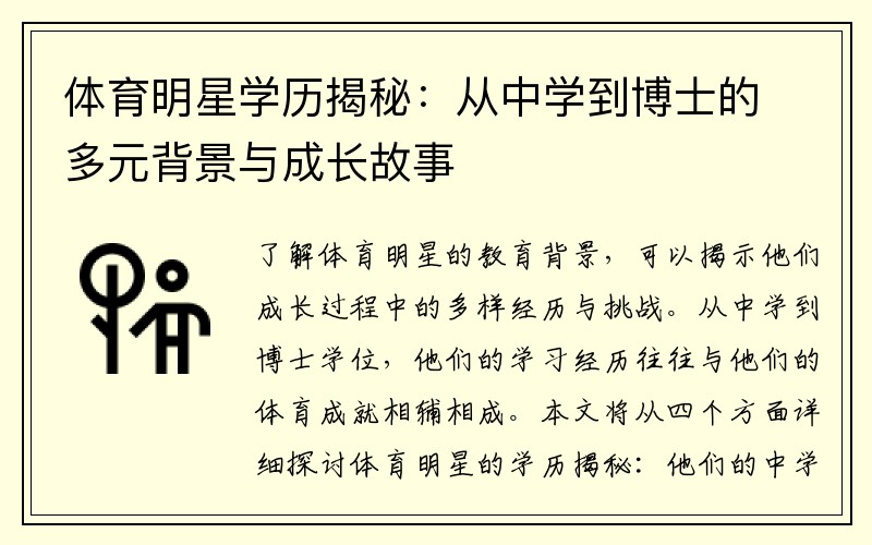 体育明星学历揭秘：从中学到博士的多元背景与成长故事