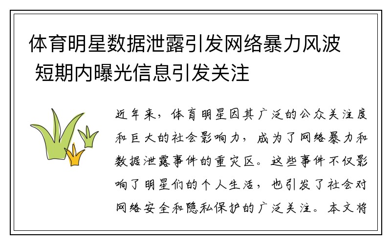 体育明星数据泄露引发网络暴力风波 短期内曝光信息引发关注