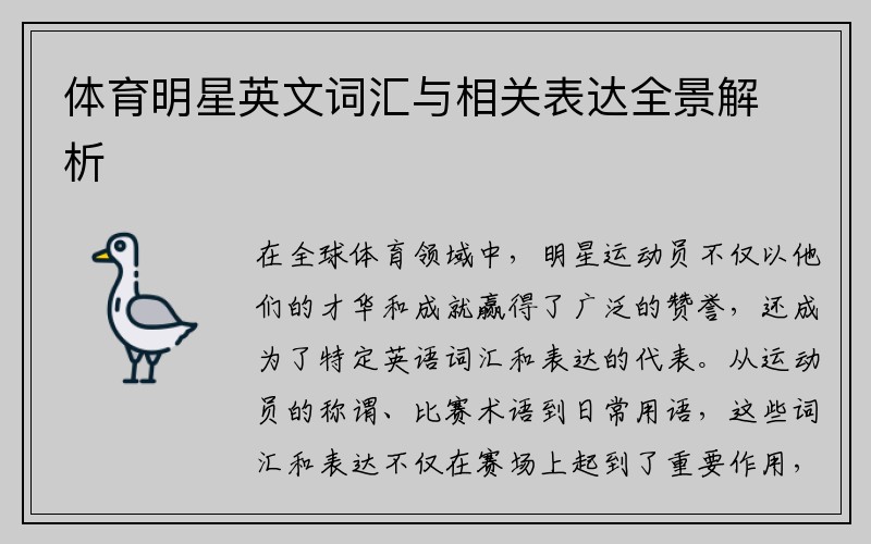 体育明星英文词汇与相关表达全景解析